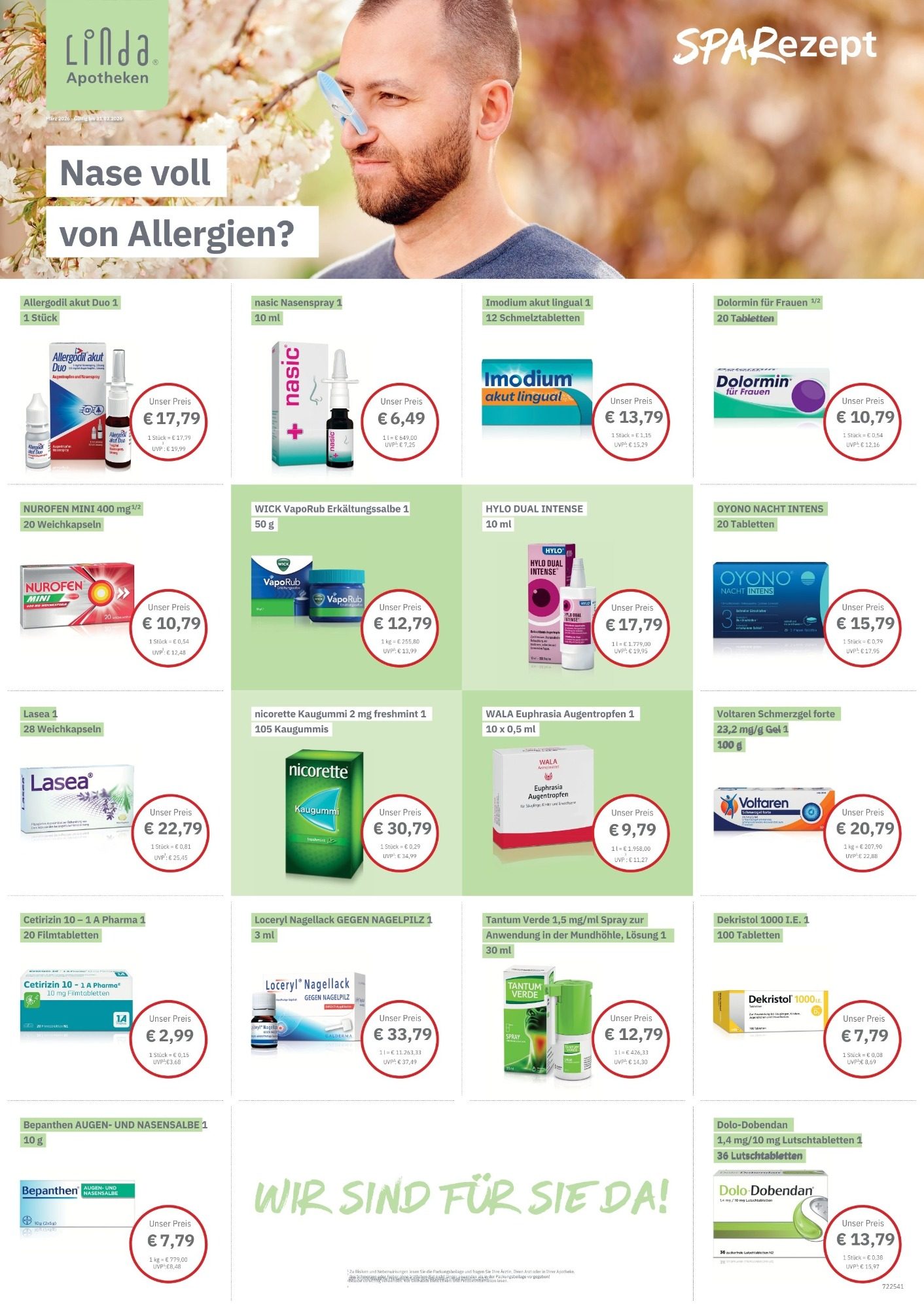 Produktübersicht mit Preisen und Angeboten für verschiedene Artikel auf grünem Hintergrund.