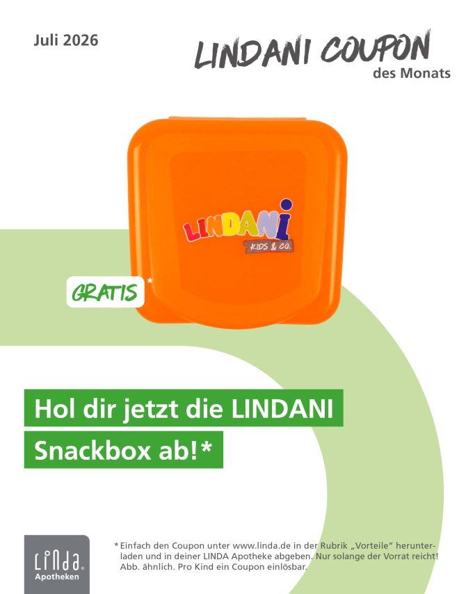 LINDANI Coupon Farbiger Lindani Coupon mit einer Aufforderung zur Abholung eines Snackbox-Angebots.