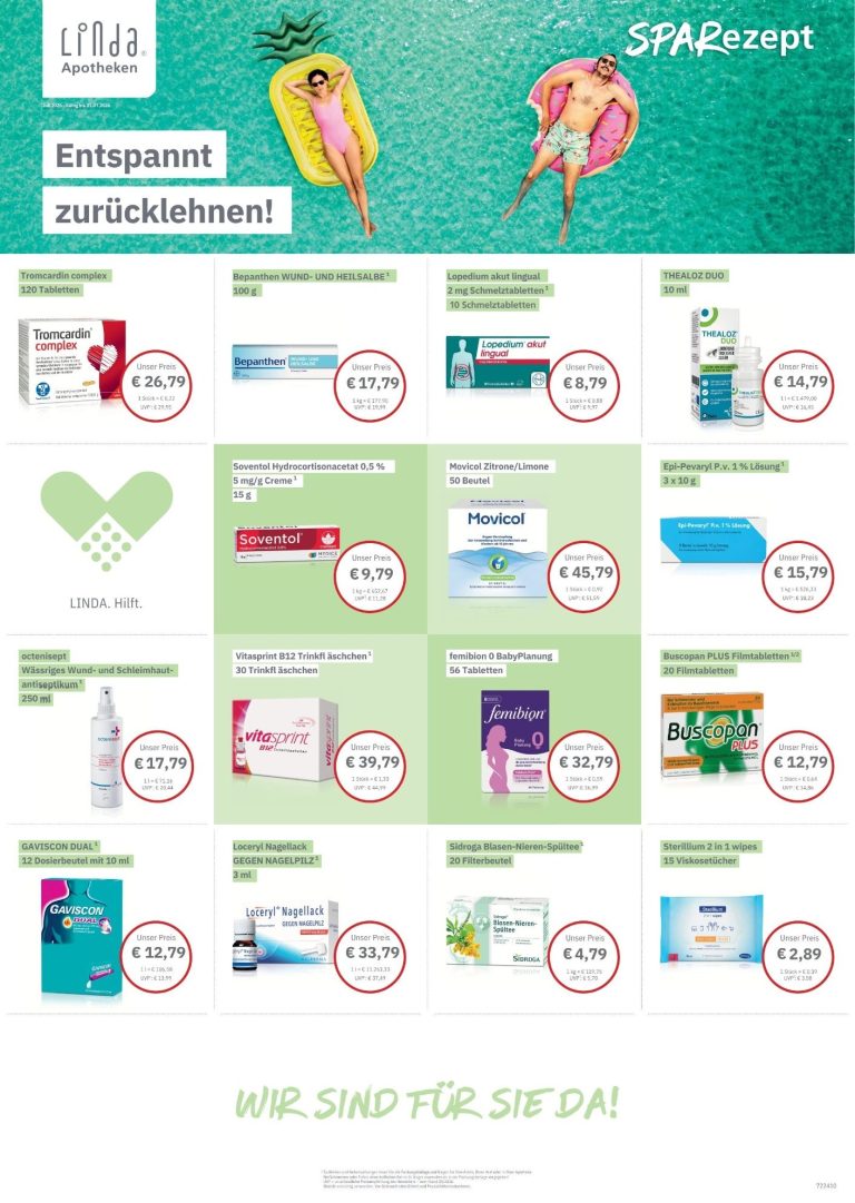 Preisliste von Wellnessprodukten und Behandlungen auf grünem Hintergrund.